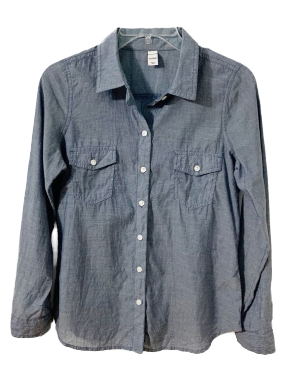 Old Navy Chambray Blue Picnic Long Sleeve Button Down Shirt XS Pointed Collar